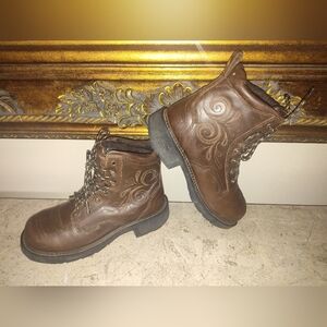 Justin Katarina Waterproof Steel Toe Work Boots Brown Leather Boots